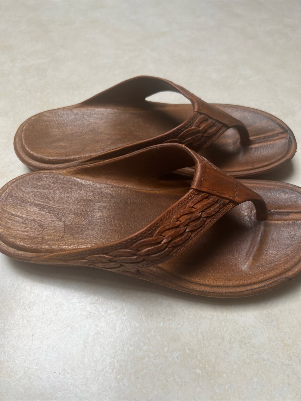 Pali Hawaii Tan Braided Leather Thong Sandals